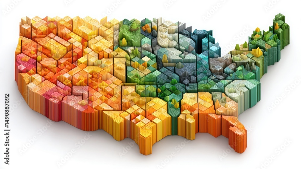 Poster united states map illustrated with colorful blocks representing multi-currency wallet monitor insigh