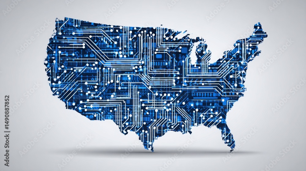 Poster united states map featuring circuit design illustrating ai-enabled anti-exploitation detection engin