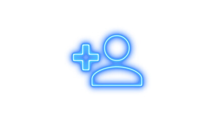 Neon icon of a person with a plus sign, symbolizing adding a user, Neon account plus icon glow with transparent background