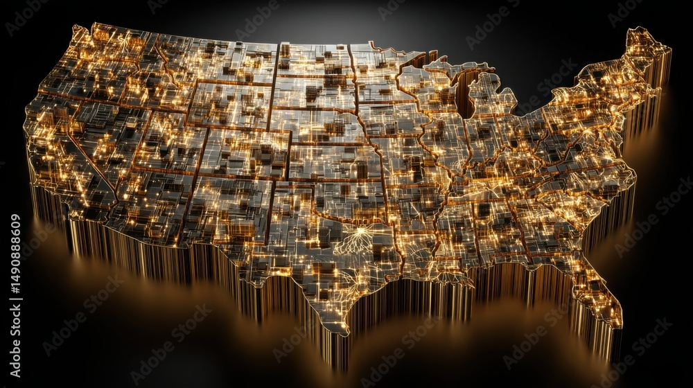 Poster usa map icon illustrating ai-generated wealth stability scorecard with comprehensive geographic repr