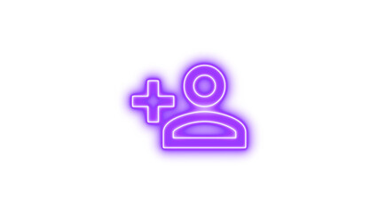 Neon icon of a person with a plus sign, symbolizing adding a user, Neon account plus icon glow with transparent background