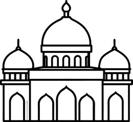 Islamic Mosque Outline Icon - Black and White Vector Illustration