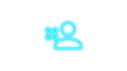 Neon icon of a person with an X symbol, indicating removal or deletion, Neon account remove icon glow with transparent background