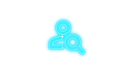 Neon icon of a person with a magnifying glass, symbolizing search or investigation, Neon account search icon glow with transparent background