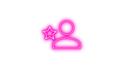 Neon icon of a person with a star, symbolizing a favorite or special user, Neon account star icon glow with transparent background