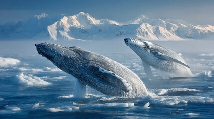 A whale jumping out of the water against a beautiful backdrop