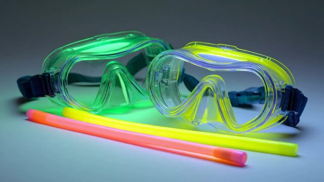 UV-reactive rave goggles and glow sticks for vibrant micro-warehouse party atmosphere