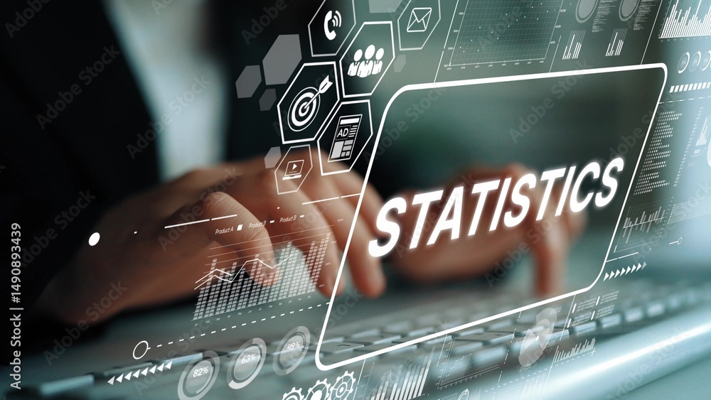 Poster professional analysis of statistics with modern data visualization and digital tools in a business e