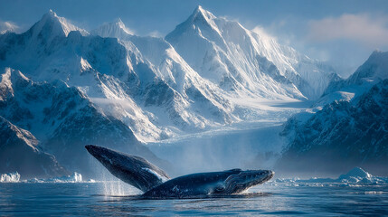 A whale jumping out of the water against a beautiful backdrop