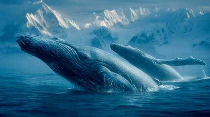 A whale jumping out of the water against a beautiful backdrop