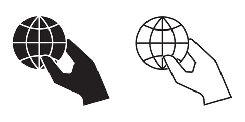 Fototapeta premium Two hands holding globe line icon for web, mobile and infographics. Hand holding globe icon eps 10