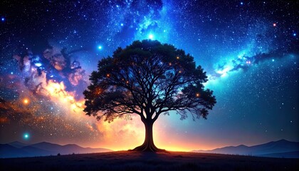 Tree Under Starry Night Sky.