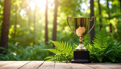 Trophy in Forest with Award, and Nature.