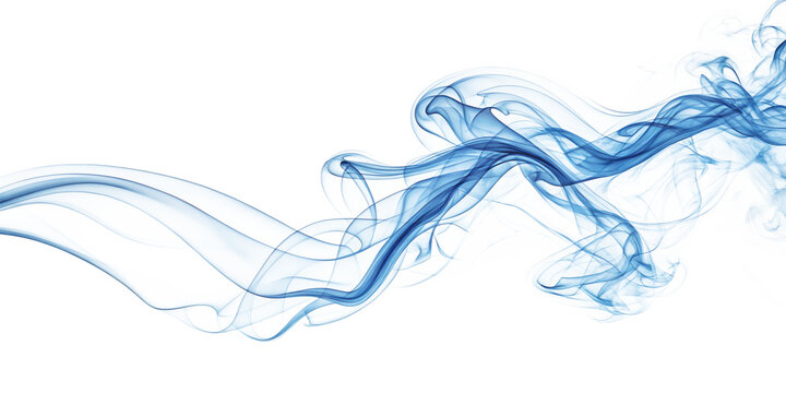 Abstract blue smoke swirls isolated on a white background
