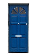 Traditional Bright Blue Wooden Door with Arched Fanlight, isolated,  transparent Background, png