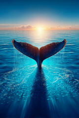 A whale jumping out of the water against a beautiful backdrop
