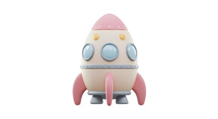 3D Cartoon Rocket - Colorful Space Toy, Isolated
