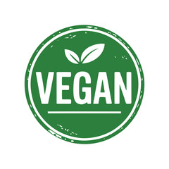 Green Vegan Stamp with Leaves Eco Friendly Plant Based Product Label