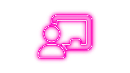 Glowing neon icon of a person with a presentation screen, Neon chalkboard user icon glow with transparent background
