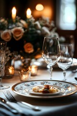 Exquisite dining table arrangement under soft light