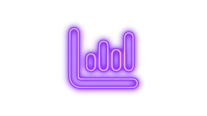 Obraz premium Glowing neon icon of a bar chart with a curved line, symbolizing data analysis or statistics, Neon chart column icon glow with transparent background