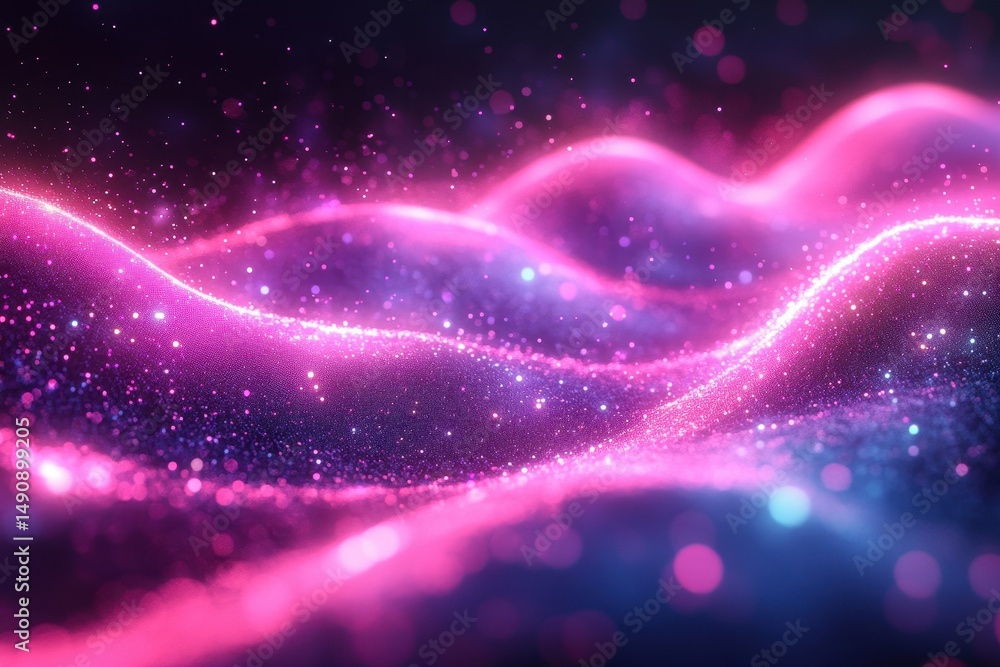 Poster swirling waves of vibrant colors and shimmering lights create a mesmerizing abstract pattern in a di
