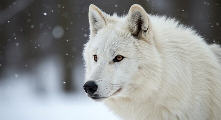 Fototapeta premium Arctic wolf gazes in snowy woods