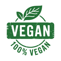 Green Vegan Stamp with Leaves Eco Friendly Plant Based Product Label