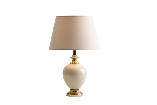 Cozy vintage bedside lamp with soft glow and polished brass detailing Isolated on transparent Background