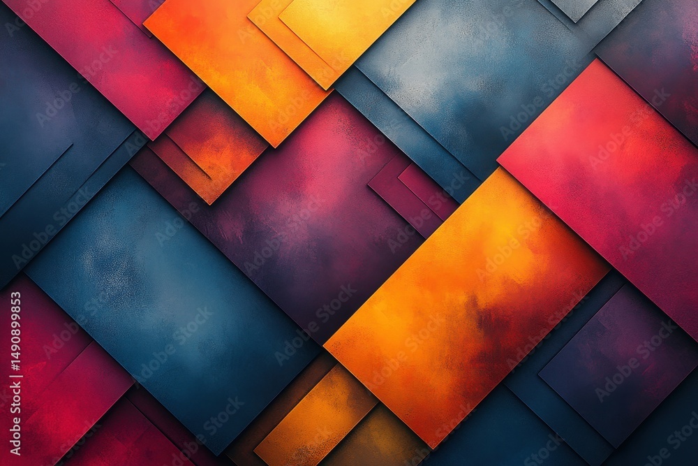Poster dynamic abstract composition featuring vibrant colors and layered textures that create visual depth 