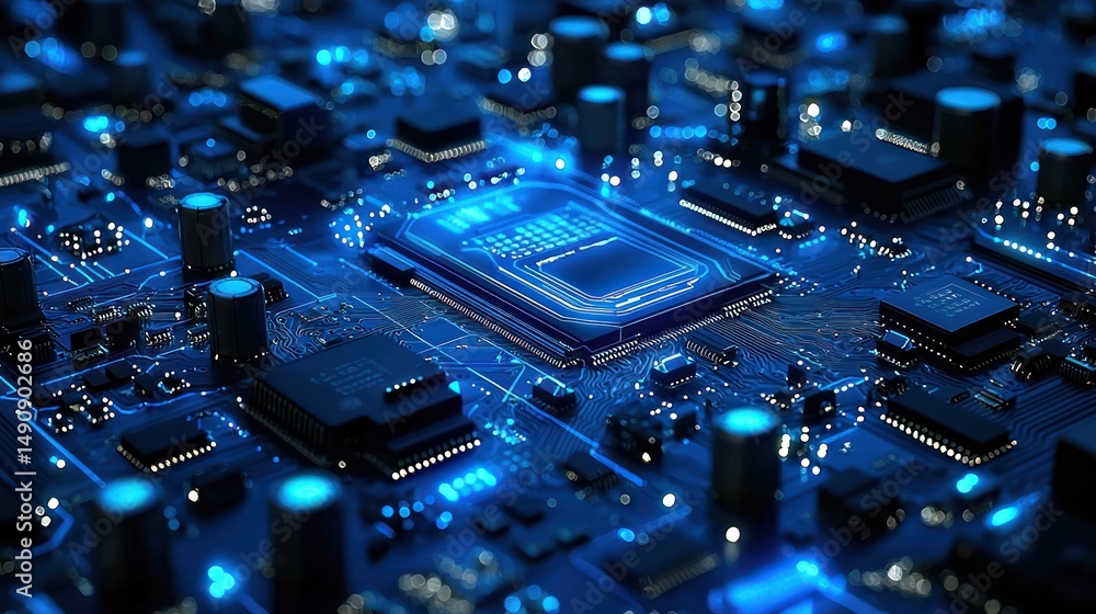 Poster detailed circuit board with processor chip
