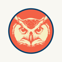 Vector print with an owl. Stylized owl in a round orange frame.