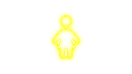 Glowing Neon Female Icon with Exclamation Mark, Neon child dress down icon glow with transparent background