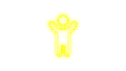 Neon Human Outline with Raised Arms, Neon child reaching down icon glow with transparent background