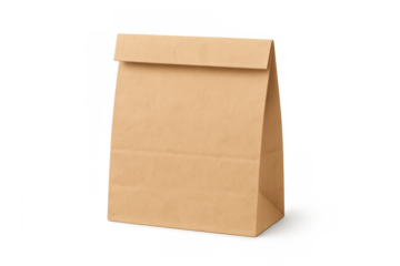 Realistic brown paper bag perfect for takeaway food, groceries, or shopping, isolated on transparent background
