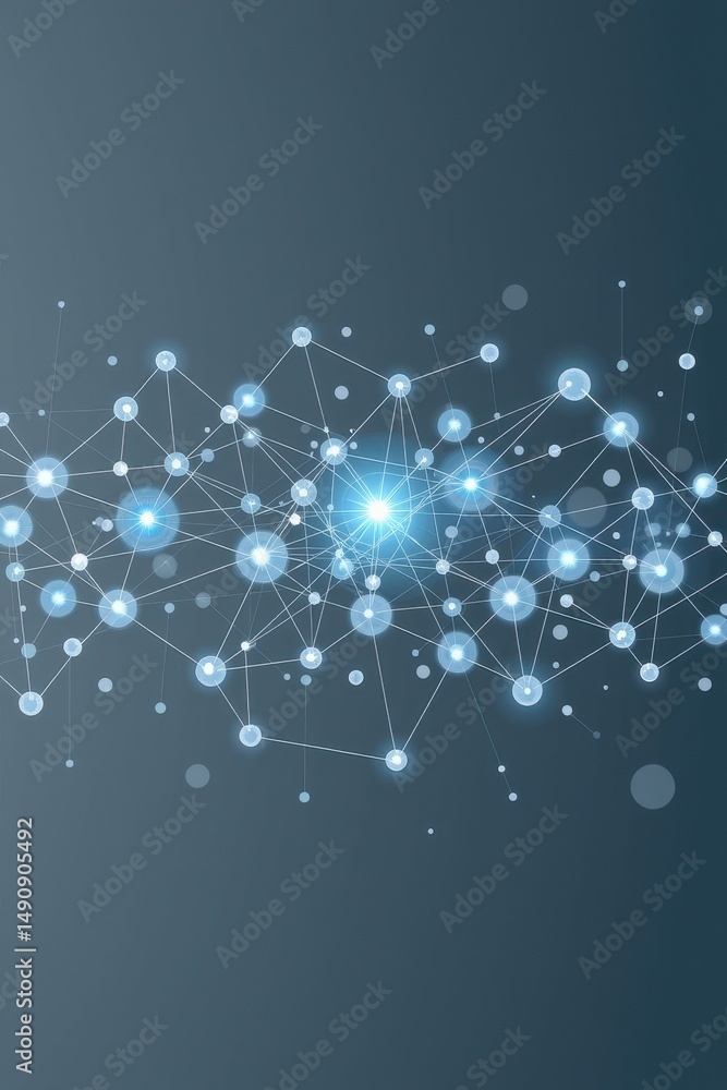 Poster glowing blue particle network abstract background
