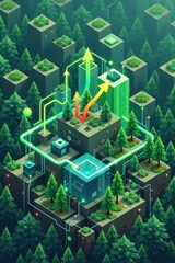 Lush Green Pixel Forest with Glowing Energy Flows