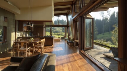 Modern home interior with panoramic views