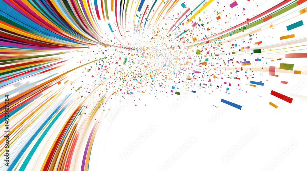 Poster colorful abstract burst with dynamic stripes and flowing lines creating a vivid energy explosion