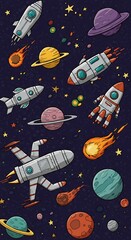 Cosmic Cartoon: Rockets and Planets Adventure