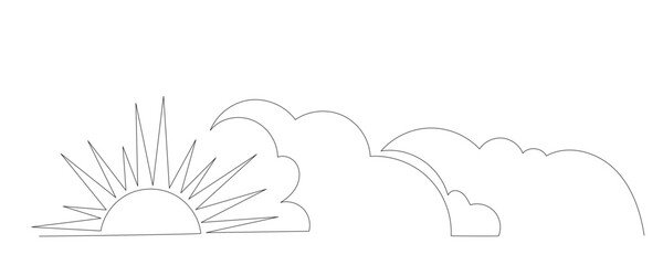 Line Art Sun and Cloud Abstract Illustration. One Continuous Contour Sketch Outline Icon. Environment, Nature and Weather Theme.  Editable Thin Stroke Silhouette Modern Trendy Drawn.