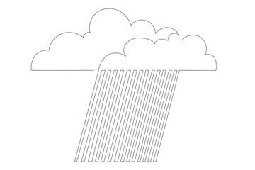 Line Cloud and Falling Rain Abstract Illustration. One Continuous Contour Sketch Outline Icon. Environment, Nature and Weather Theme.  Editable Thin Stroke Silhouette Modern Trendy Drawn.