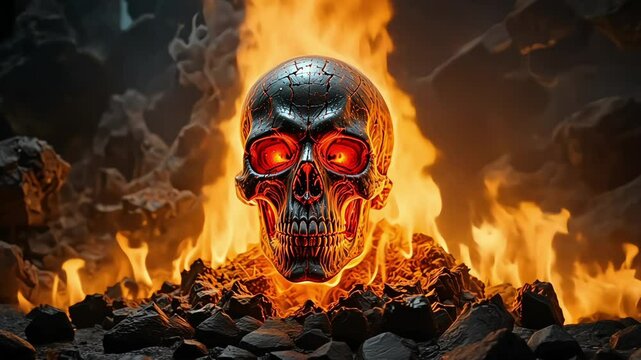 Fiery flaming human skull with intense burning effects