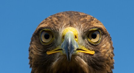 Fototapeta premium Eagles fierce gaze against a vivid blue sky