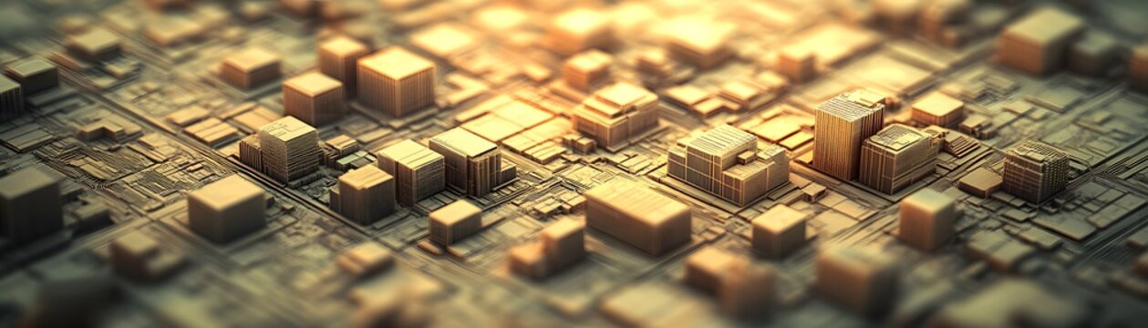 Cubistic city model on a technological surface