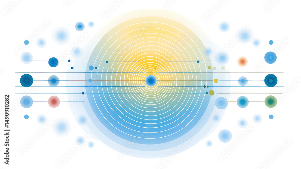 Poster abstract circular design with vibrant colors and soft shapes representing energy waves and motion
