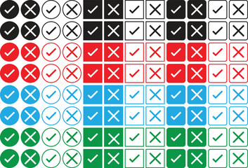 Checkmark and cross icon set. Right and wrong vector sign. Checkmark and cross vector illustration.