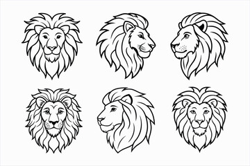 set of lion head line art vector illustration