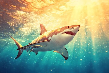 Fototapeta premium Great White Shark in Sunlight