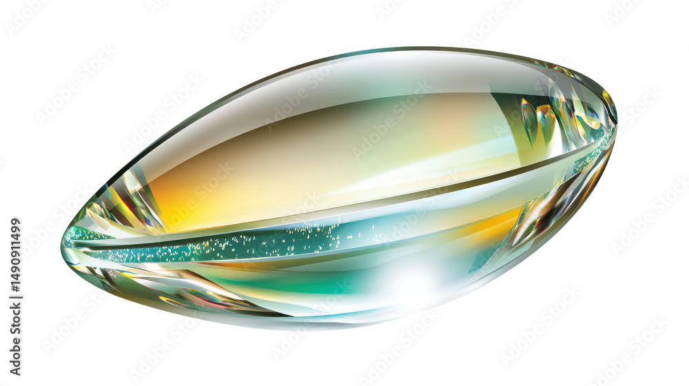 Poster shiny gemstone with colorful reflections on a transparent background for creative design projects